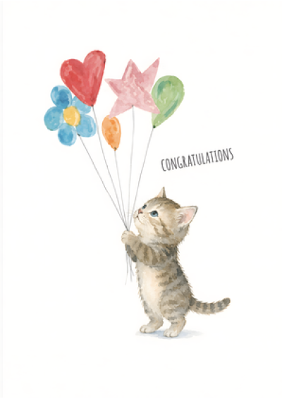 Congratulations - Kitten With Balloons