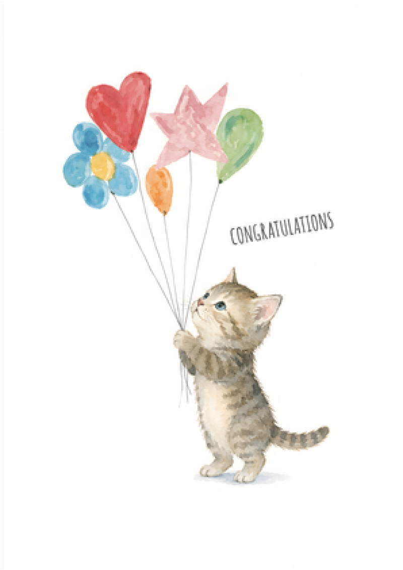 Congratulations - Kitten With Balloons