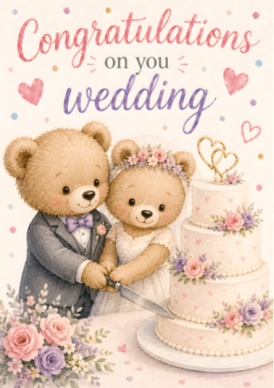 Congratulations On Your Wedding (Bears Cutting Cake)