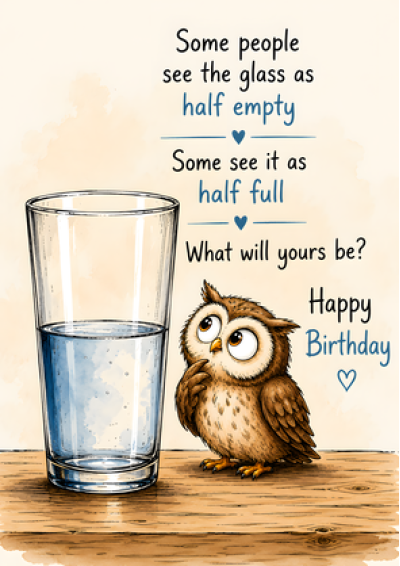 Glass Half Empty Or Full (Owl Birthday)