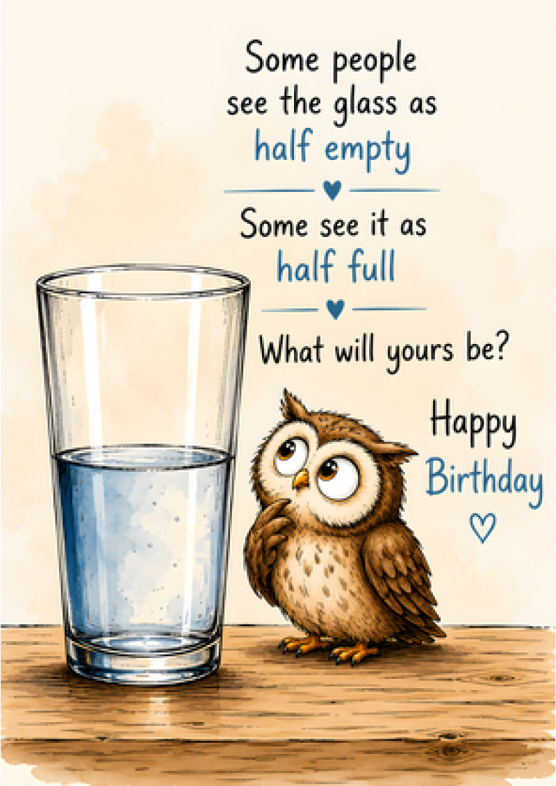 Glass Half Empty Or Full (Owl Birthday)