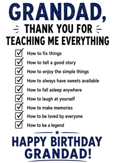 Grandad Thank You List Birthday