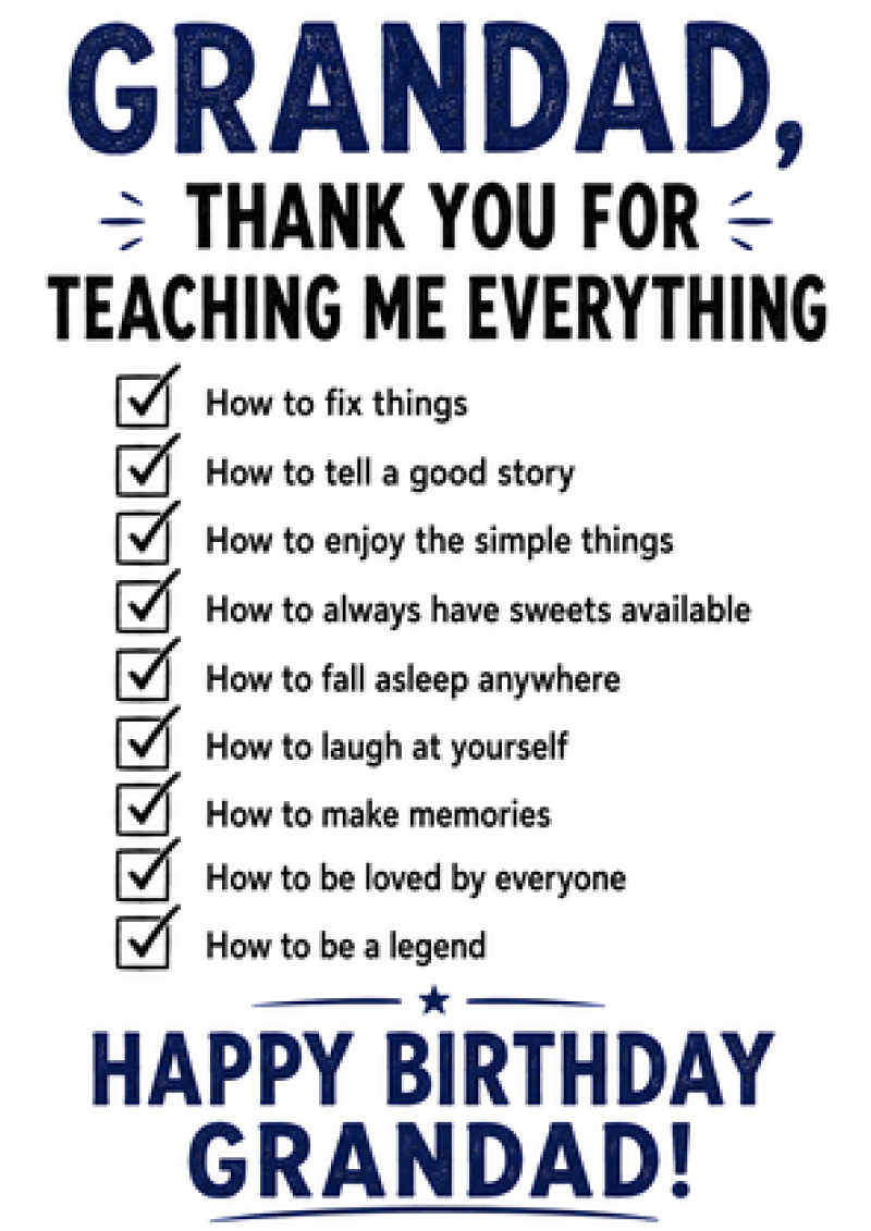 Grandad Thank You List Birthday