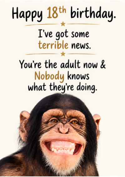 Happy 18th Birthday - You're The Adult Now (Chimp)