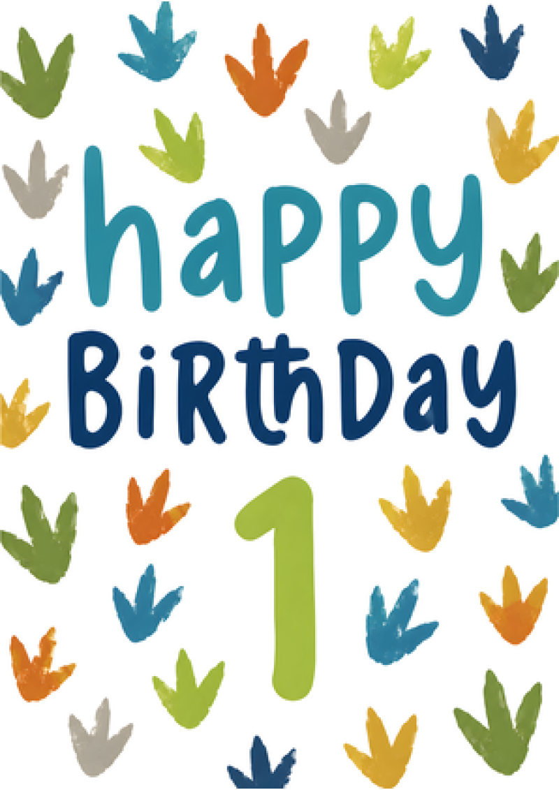 Happy 1st Birthday - Dinosaur Footprints