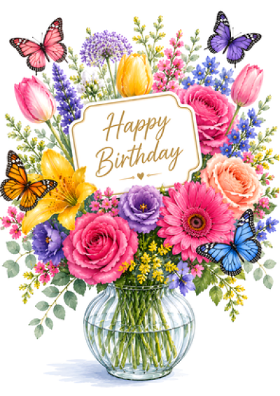 Happy Birthday (Flowers & Butterflies)