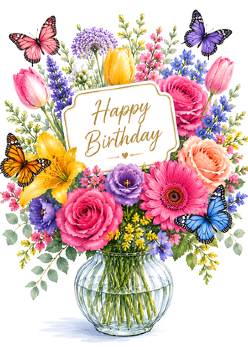 Happy Birthday (Flowers & Butterflies)