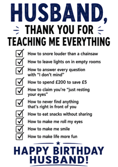 Husband Thank You List Birthday