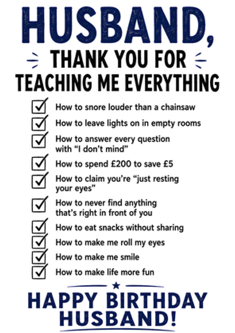 Husband Thank You List Birthday