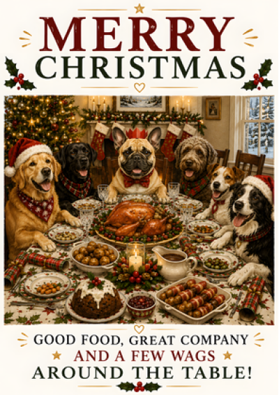 Merry Christmas (Dogs at the Table)