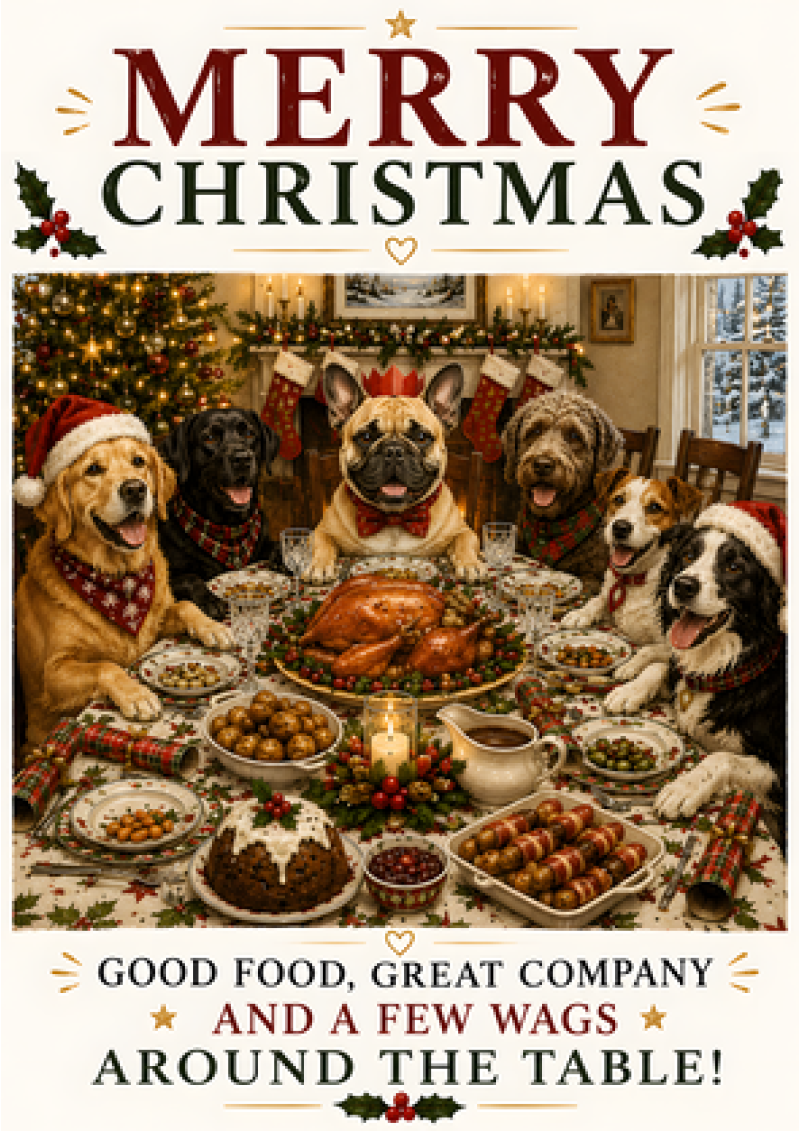 Merry Christmas (Dogs at the Table)