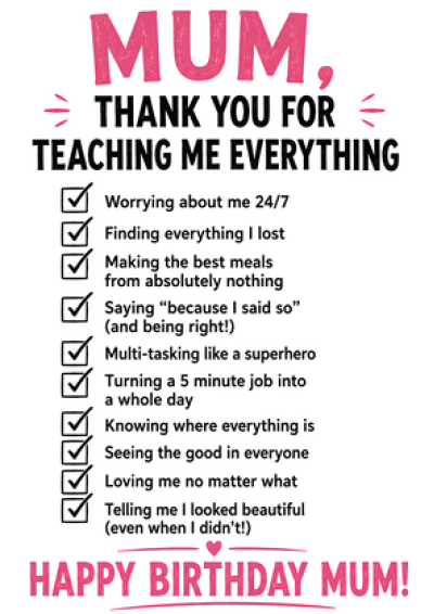 Mum Thank You List Birthday