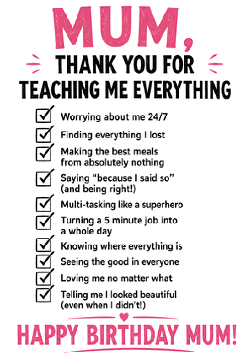 Mum Thank You List Birthday