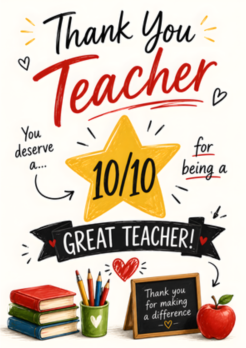 Thank You Teacher Ten Out Of Ten
