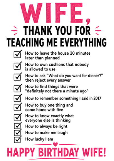 Wife Thank You List Birthday